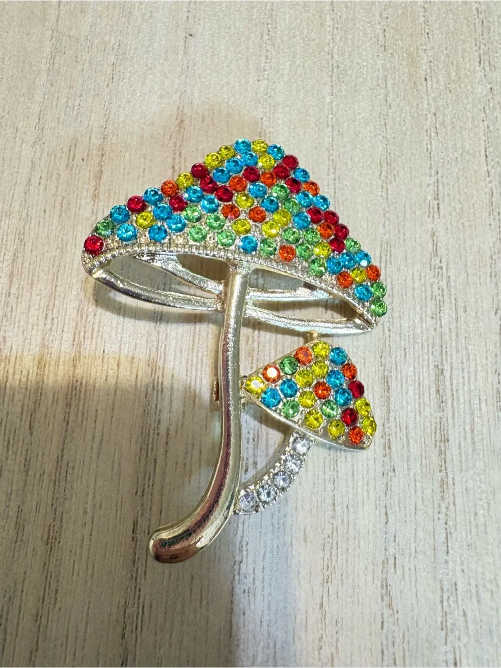 Multicolor Crystal Mushroom Brooch - Unbranded